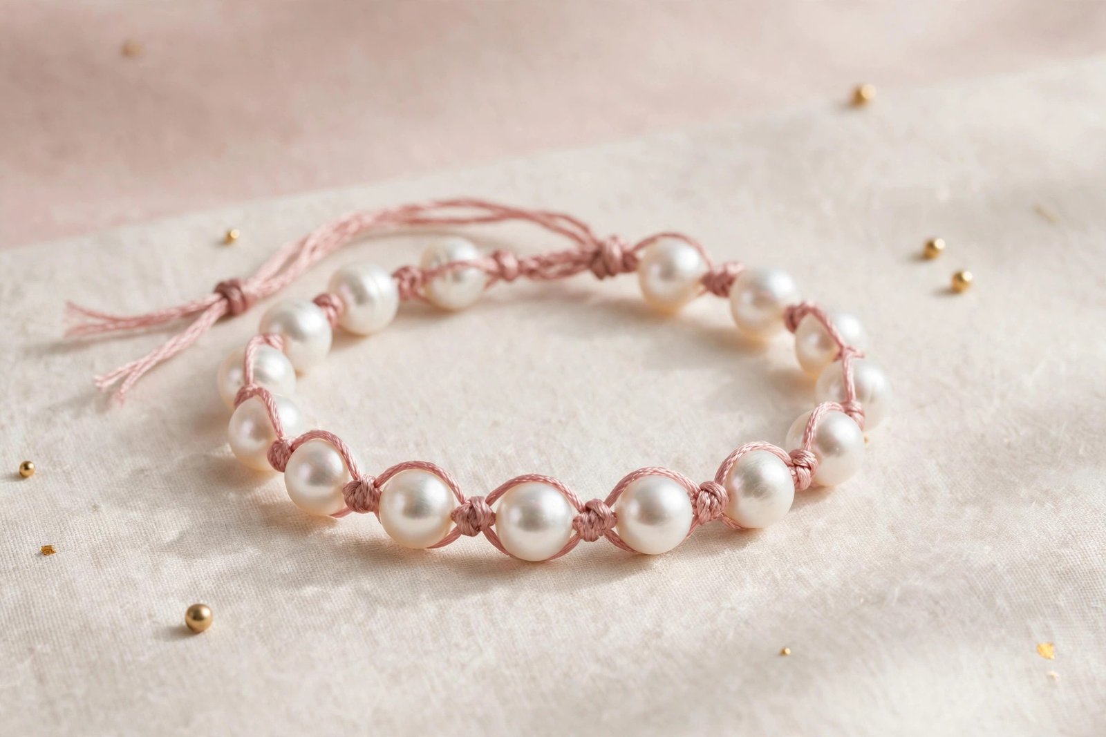 Hand-Knotted Pearl Bracelet — Rose Thread